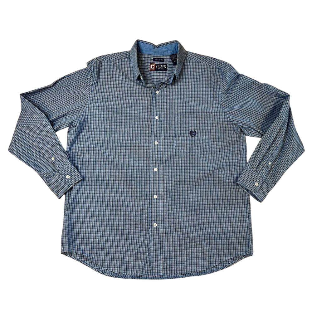 Chaps Blue Gingham Poplin Button Down Shirt sz LARGE Retails $65